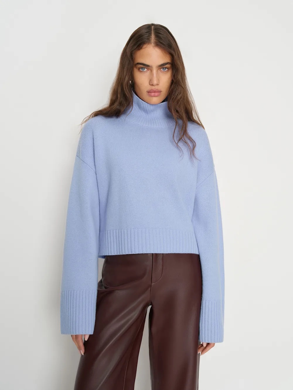 Reformation March Regenerative Wool Cropped Turtleneck - Icewater Blue (L)